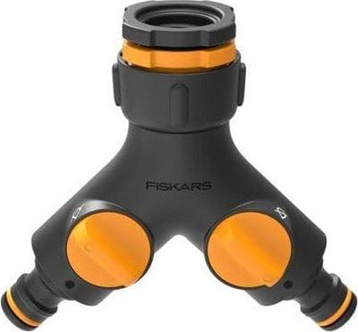 Përshtatës rubineti Fiskars Double Multi Faucet Connector FS1027061, 2 dalje, me valvula veç e veç për çdo dalje