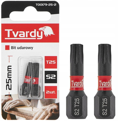 Set me bit kaçavidje goditse Tvardy T25, 25mm, S2, 2 copë