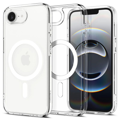 Këllëf telefoni Spigen Ultra Hybrid MagSafe për iPhone 16e, transparent, i bardhë