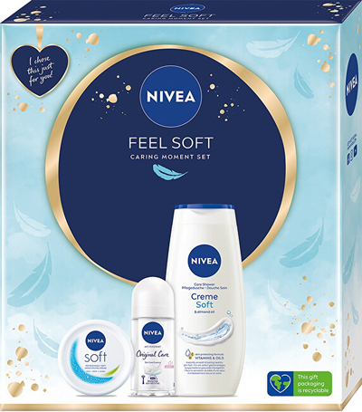 Set Nivea Feel Soft, xhel dushi 250 ml + antidjersë roll-on 50 ml + krem për lëkurë 100 ml