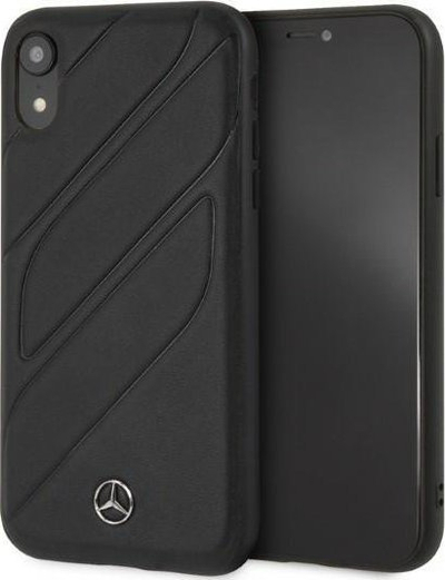 Këllëf telefoni Mercedes-Benz me lëkurë, për iPhone XR, me kornizë silikoni, i zi