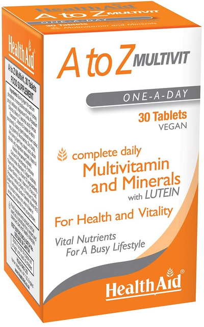 Tableta A-Z Multivit (Vitamina dhe Minerale) vegane nga HealthAid, 30 copë