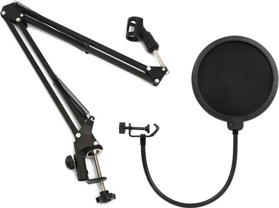 Mbajtëse tavoline për mikrofon Massa SB4235 me pop filter PS1, metal, e zezë