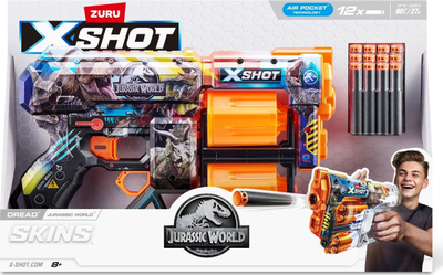 Lodër blaster Zuru X-Shot Dread Jurassic World Skins, 12 darts, shumëngjyrëshe