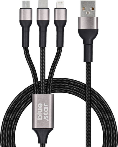 Kabllo karikimi Blue Star Premier 3 në 1, 1.2m, USB 3.2 Gen 1, e zezë