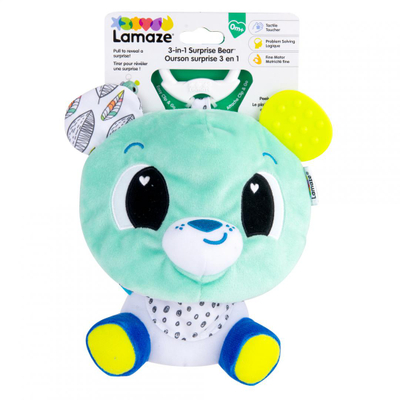 Lodër për bebe Lamaze 3 in 1 Clip and Go Surprise Bear, interaktive, me klips, shumëngjyrëshe
