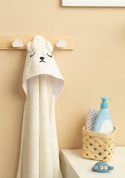 Mbulesë banje për fëmijë Bathfriends Bath Cover, 100x100 cm, me kapuç ari i bardhë