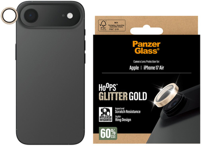 Mbrojtës kamere PanzerGlass Hoops për iPhone Air, set unazash xhami, me shkëlqim, ngjyrë ari