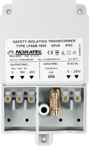 Transformator sigurie Satel Noratel TR-60VA, 60VA, dalje 18V 20V AC, gri