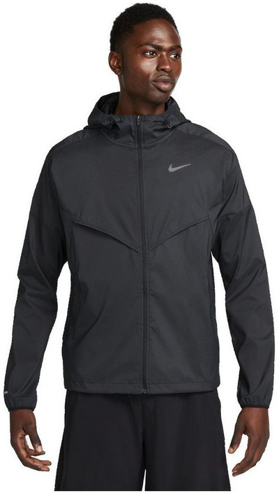 Машка јакна Nike Windrunner Repel, отпорна на вода, со капуљача, црна