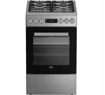 Shporet me gaz edhe korent Beko FSM52320TXDT, furrë me ventilator 60L, argjend