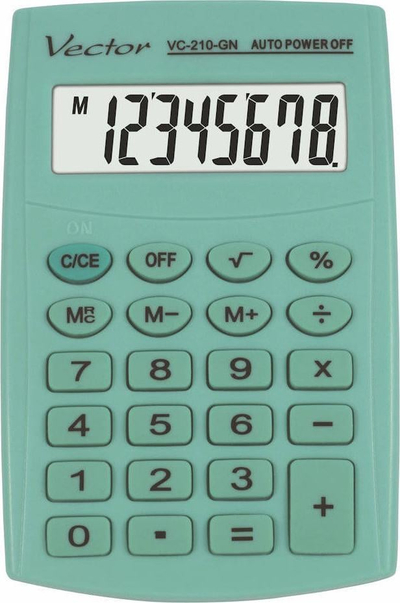 Kalkulator xhepi Vector Smart 3724 KAV VC-210, ekran 8 shifra, me kuti mbrojtëse, jeshil