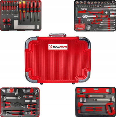 Set veglash Holzmann WZK167PRO, 167 pjesë, me valixhe karrocë, gri