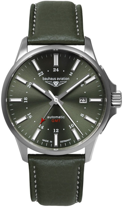 Orë dore Bauhaus Aviation 28684, automatike GMT, titani 42mm, jeshile