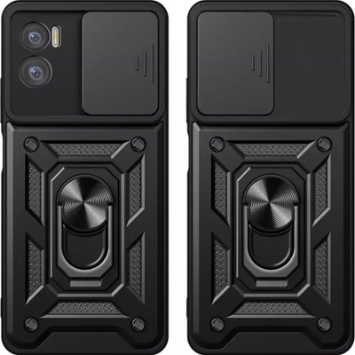 Kapak telefoni Tech-Protect Camshield Pro për Motorola Moto E22 / E22i, me unazë mbajtëse 360°, me slajder për me mbrojt kamerën, ngjyrë e zezë