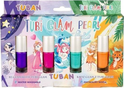 Set llak thonjsh për kalamaj TUBAN Tubi Glam Pearl, 4 copë, lahen me ujë, shumëngjyrësh
