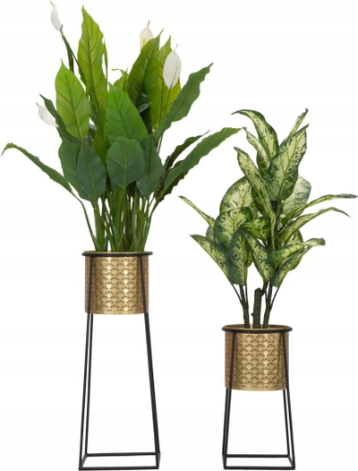 Set me dy mbajtëse vazo lulesh, metal i praruar, 26cm Ø 70cm edhe 23cm Ø 45cm, e artë edhe e zezë