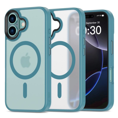 Kopertinë telefoni Tech-Protect Magmat MagSafe për iPhone 16, gjysmë transparente, ngjyrë teal mat