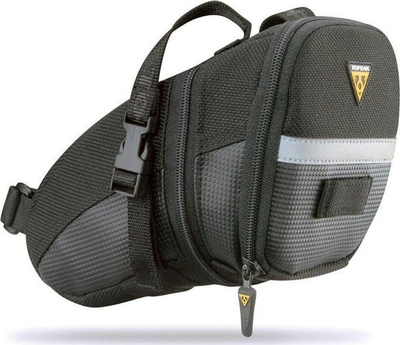 Çantë ndenjëse biçiklete Topeak Aero Wedge Medium, me rripa, zgjërueshme, gri