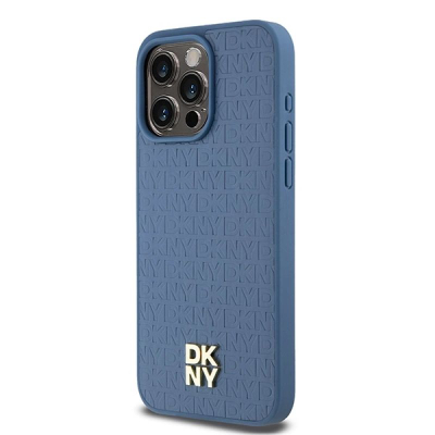 Kapak telefoni DKNY Leather Monogram, MagSafe, për iPhone 15 Pro Max 6.7", blu