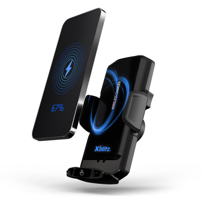 Mbajtëse automatike veture Xblitz FX2, karikim me valë, me adapter veture, e zezë