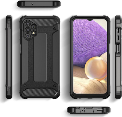 Këllëf telefoni Hybrid Armor për Samsung Galaxy A32 5G, material TPU PC, mbrojtje e fortë, i zi