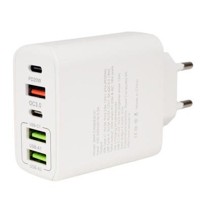 Karikues muri Spacer QC, 38W, 5 porta USB dhe USB-C, i bardhë