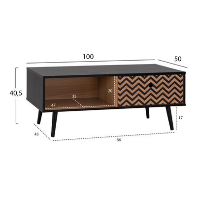Tavolinë lounge Charleen HM8668 100×50×40,5 cm, zezë