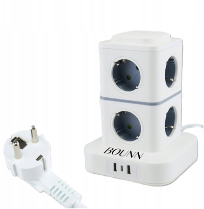 Zgjatës vertikal Bounn, 11 dalje, 3x USB, 1.5m, i bardhë