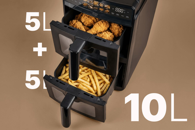 Fritezë ajri Promis Vertical Double Fryer 1, 10L, dy dhoma 5L, e zezë