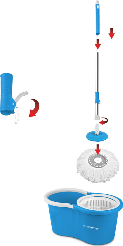Set mop rrotullues Esperanza Perfect Clean, kova me sistem 360°, leckë mikrofibër, gri