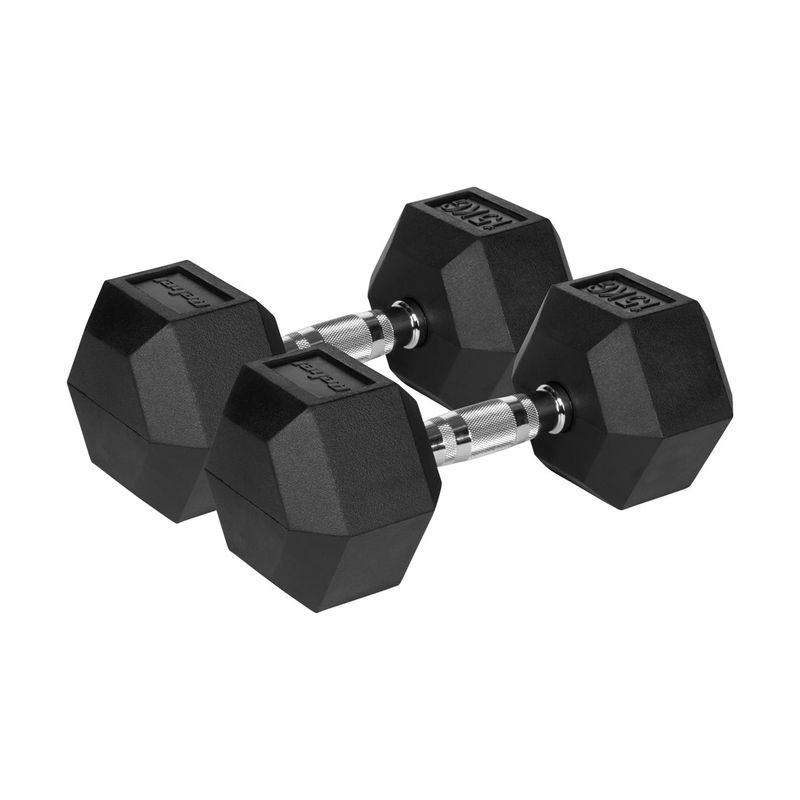 Doreza hekuri Rebel Active HEX, set 2x15kg, të veshura me gomë, të zeza