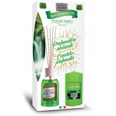 Set Sweet Home Collection White Musk - shpërndarës aromatik 100 ml + qiri aromatik 135 g