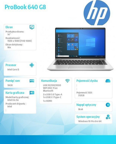 Laptop HP ProBook 640 G8, 14 ", Full HD, Intel Core i5, 16 GB RAM, 512 GB SSD, Windows 10 Pro, i argjendtë