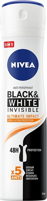 Deodorant spërkatës për gra Nivea Black &amp; White Invisible Ultimate Impact 5n1, 150 ml
