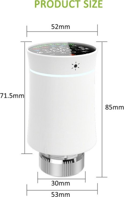 Valvul termostatike Renov8 ZigBee për radiator, smart, ekran LED, e bardhë