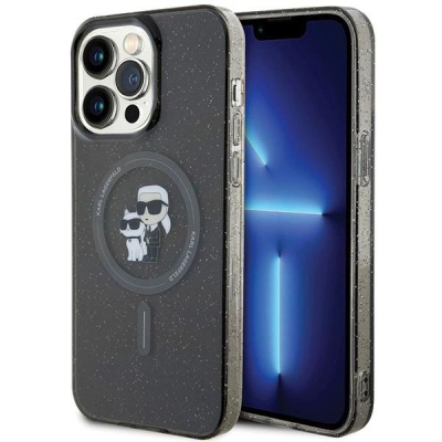 Futrollë telefoni Karl Lagerfeld Karl &amp; Choupette MagSafe, për iPhone 15 Pro Max, me shkëlqim, e zezë
