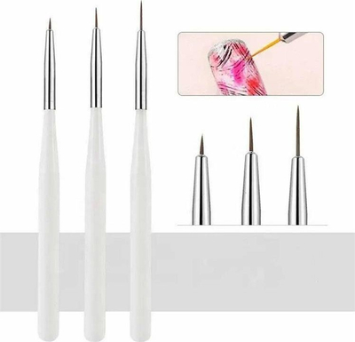 Set furça të holla për Nail Art, 3 copë, dorezë plastike, shumëngjyrëshe
