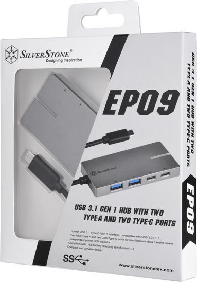 Hub USB C SilverStone SST EP09C, USB 3.1, 4 porta, argjendtë