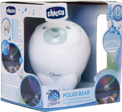 Projektor nate Chicco First Dreams Polar Bear, muzikë për qetësim, efekte drite, blu