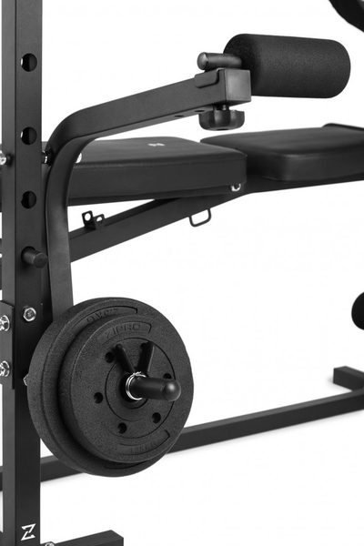 Stol fitness Zipro Ripped, me mbajtëse shtange, preacher curl dhe leg press, i zi