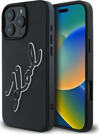 Kapak telefoni Karl Lagerfeld KLHCP16L3DRKSDLK, për iPhone 16 Pro 6.3", hardcase 3D, i zi