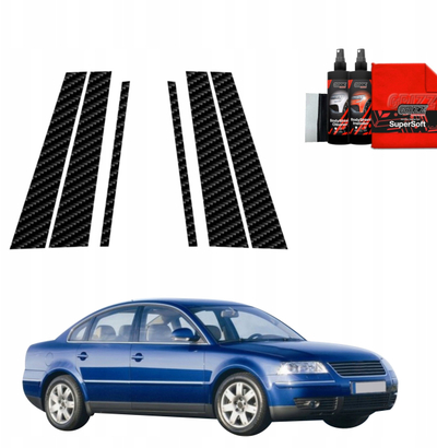 Folie mbrojtëse GrizzProtector B‑Pillar, 6‑në‑1, për Volkswagen Passat B5 Sedan 2000‑2005, karbon i zi