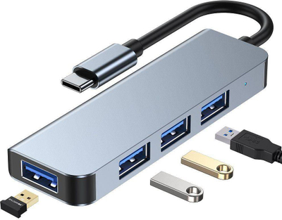 USB HUB Tech-Protect (9589046919367), 1x USB-C + 2x USB-A 3.0, i hirtë 