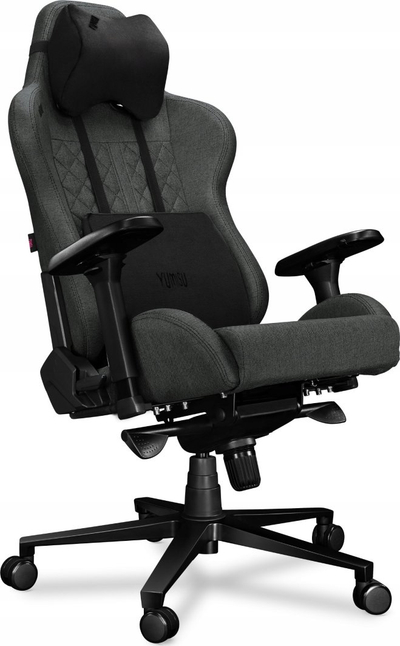 Karrige gaming Yumisu 2050 Material, jastëk mesit, lëkundje, gri e errët e zezë