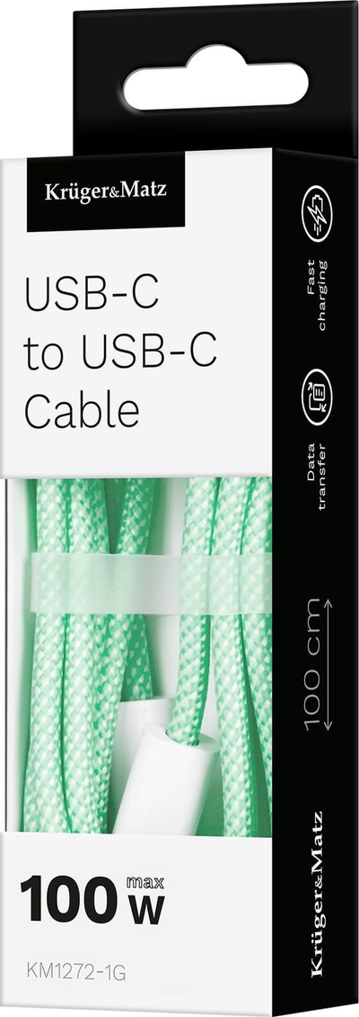 Kabllo USB C në USB C Kruger Matz, 100W, 1m, jeshile