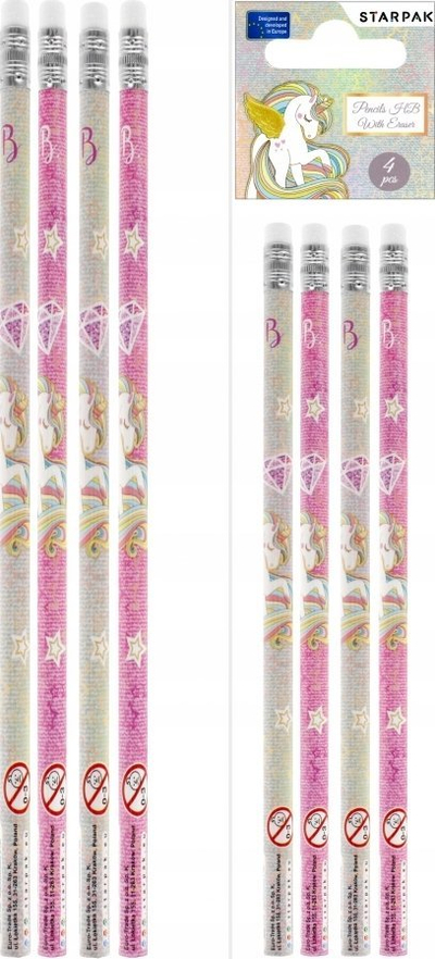 Set lapsa me gomë Starpak Unicorn 490989, HB, 4 copë, shumëngjyrësh