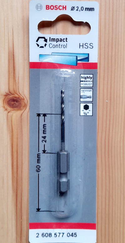 Stërvitëse metalike Bosch HSS Hex Shank, 2mm, 1 copë