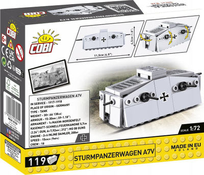 Lodër me blloqe Cobi Sturmpanzerwagen A7V, 119 pjesë, shkalla 1:72, shumëngjyrëshe