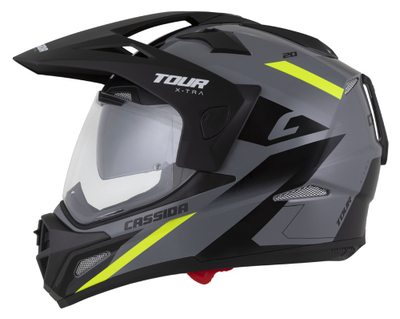 Helmetë moto CASSIDA Tour 2.0 X-tra, vizor i përgatitur për Pinlock, gri e zezë me yellow fluo matt